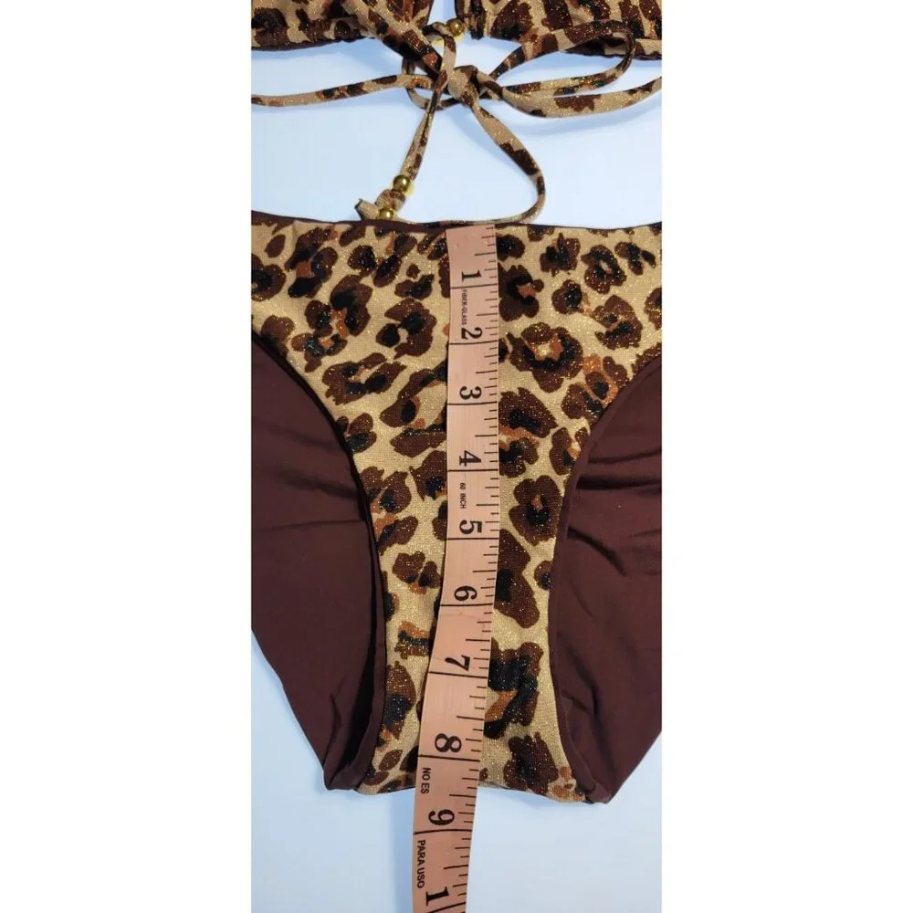 Becca by Rebecca Virtue Triangle Top Bikini Set Reversible Leopard Size Medium - Picture 8 of 12